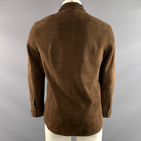 JOHN VARVATOS Size 38 Brown Textured Suede Zip & Snaps Jacket