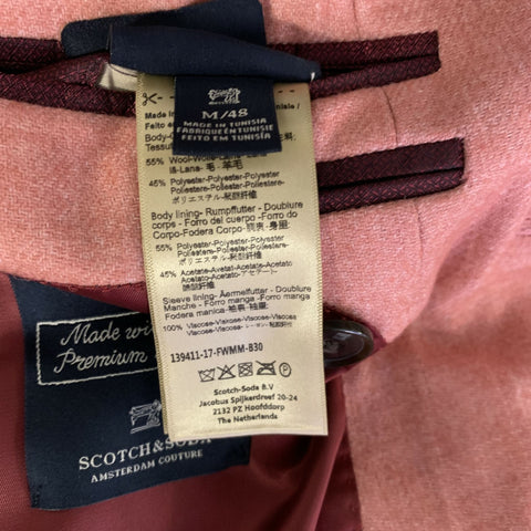 SCOTCH AND SODA Chest Size 38 Pink  Wool Blend Double Breasted Sport Coat