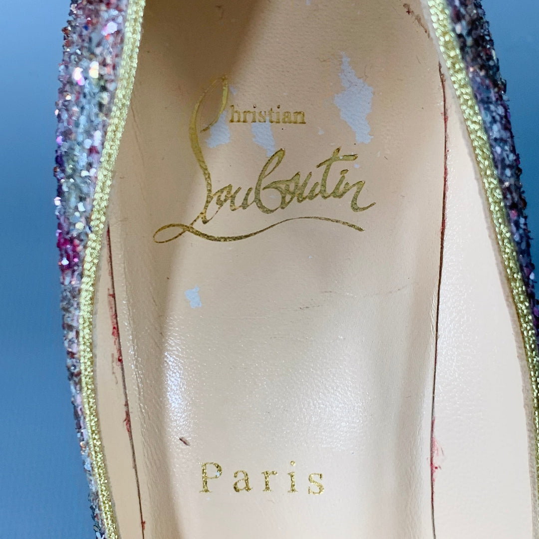 CHRISTIAN LOUBOUTIN Size 4.5 Silver Pink Glitter Stiletto Pumps