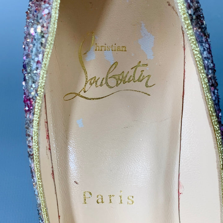 CHRISTIAN LOUBOUTIN Size 4.5 Silver Pink Glitter Stiletto Pumps