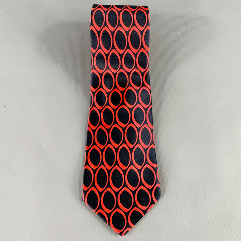 LANVIN Navy Red Circles Satin Tie