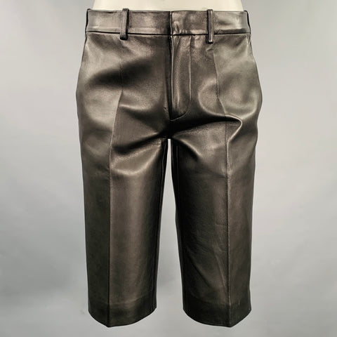 HELMUT LANG Size 30 Black Lambskin Leather Side Zippers Car Shorts