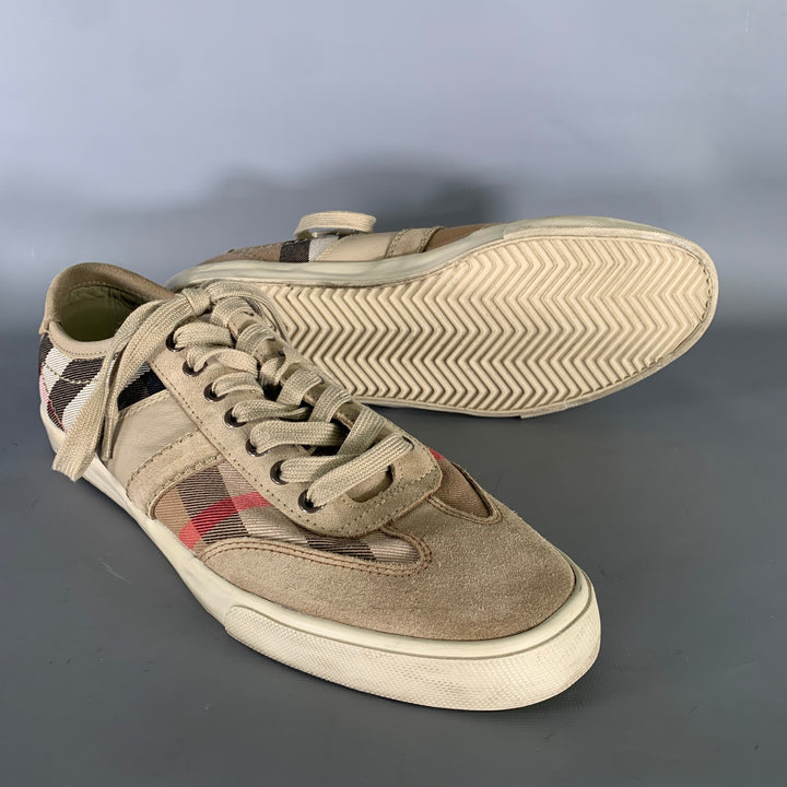 BURBERRY Size 10 Tan Brown Plaid Low Top Sneakers