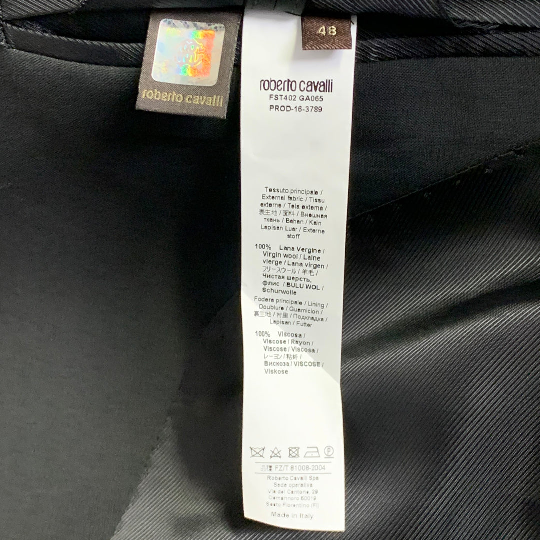 ROBERTO CAVALLI Size 38 Black Virgin Wool Notch Lapel Suit