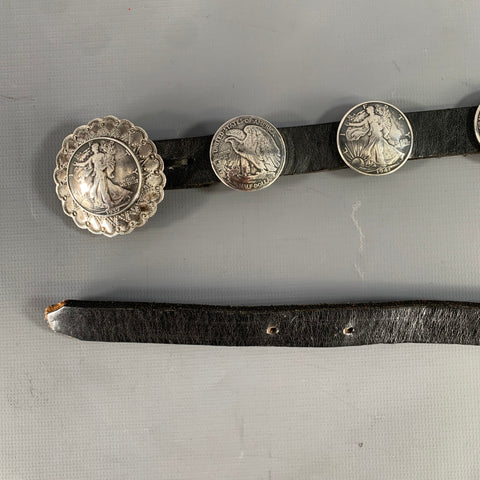 BUFFALO DANCER USA COIN SILVER Black Silver Concho Leather Sterling Belt