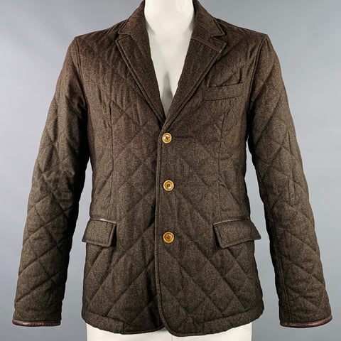 BARBOUR Size L Brown Olive Quilted Polyester Single Breasted Jacket