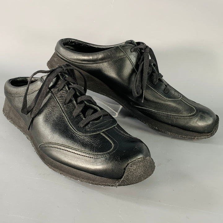 YOHJI YAMAMOTO Size 11 Black Open Back Leather Slip On Sneakers