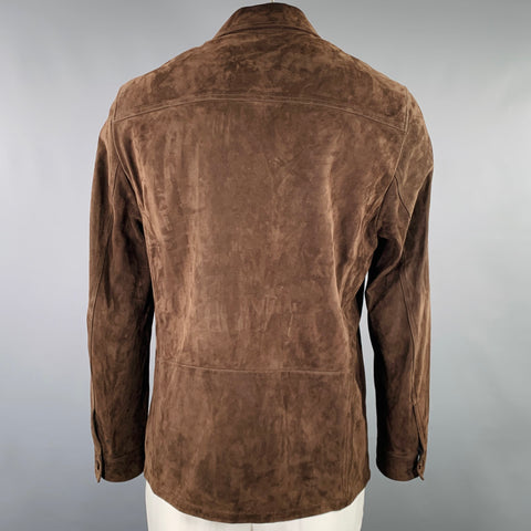 TOM FORD Size 46 Brown Lambskin Suede Shirt Jacket