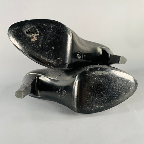 CHANEL Size 10 Black Leather Platform Heel Boots