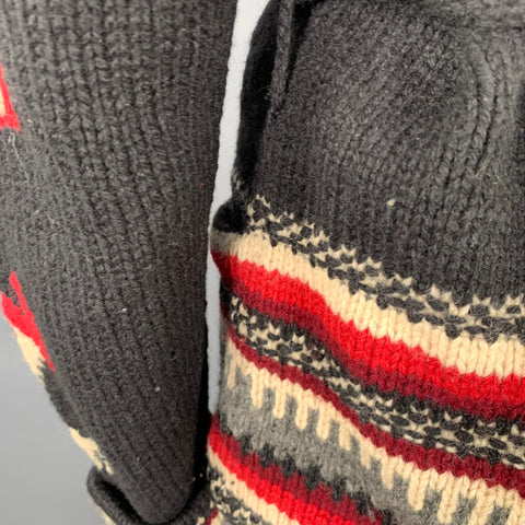 RALPH LAUREN Size S Black Red Black Wool Shawl Collar Cardigan