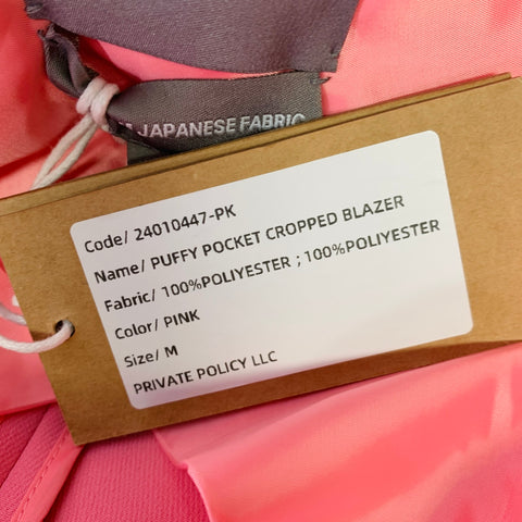 PRIVATE POLICY Size M Pink Polyester Cropped Cargo Jacket Blazer