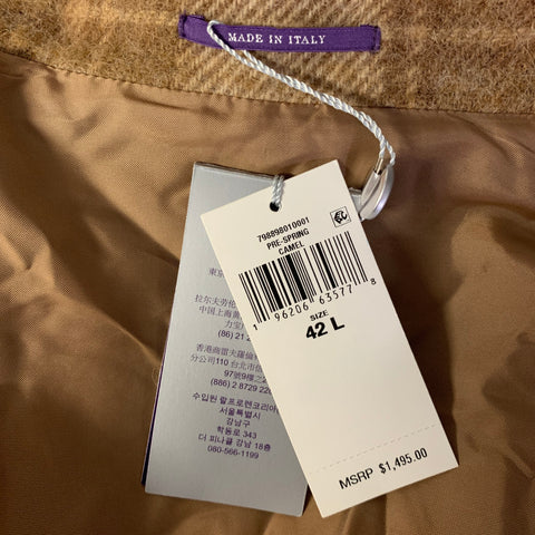 RALPH LAUREN Chest Size 42 Camel Plaid Wool Notch Lapel Sport Coat