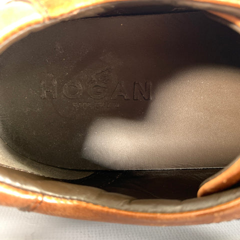 HOGAN Size 11 Brown Distressed Leather Soccer Sneakers