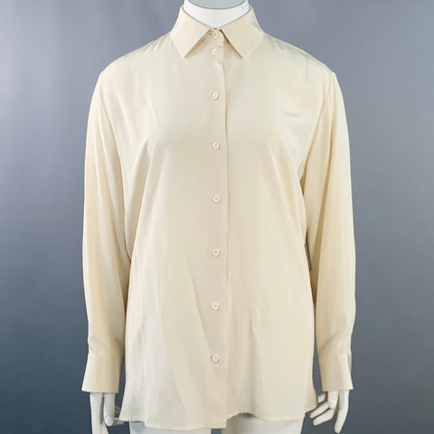 THE ROW Size L Cream Silk Crepe Spread Collar Shirt