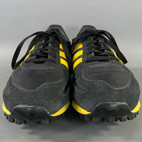ADIDAS Size 10.5 Black Yellow Mixed Fabrics Low Top Sneakers