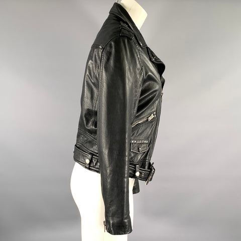 THE KOOPLES Size M Black Leather Lambskin Biker Jacket