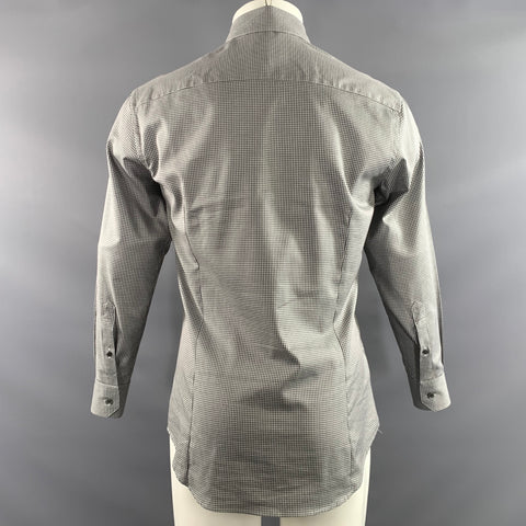 GIORGIO ARMANI Size S White Grey Gingham Cotton Lyocell Long Sleeve Shirt
