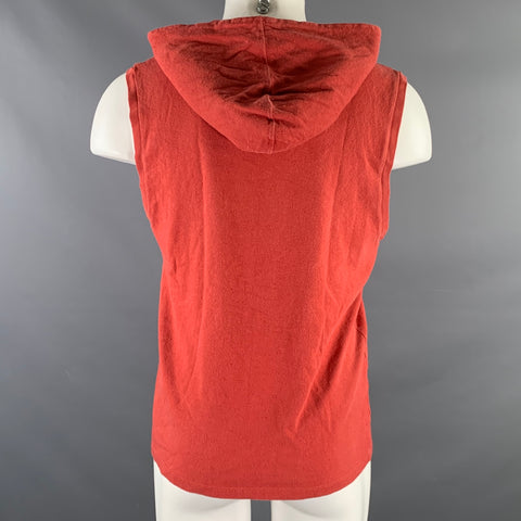 SAINT LAURENT Size S Red Logo Cotton Sleeveless Sweatshirt