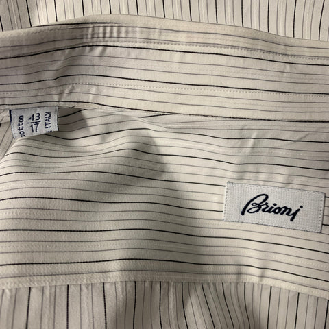 BRIONI Size XL White Black & Grey Stripe Cotton Button Up Long Sleeve Shirt