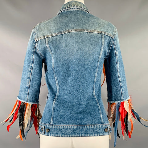 DOLCE & GABBANA Size XS Blue Multi-Color Cotton Feathers Denim Jacket