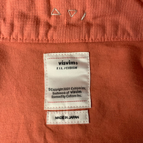 VISVIM Size XL Orange Linen Collarless Long Sleeve Shirt