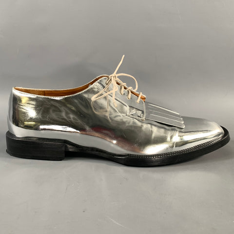 ROBERT CLERGERIE Size 8 Silver Metallic Leather Eyelash Lace Up Shoes