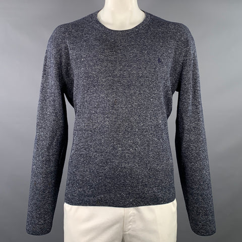 POLO by RALPH LAUREN Size L Navy White Heather Linen Wool Cotton Crew Neck Sweater