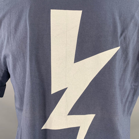 NEIL BARRETT Size M Blue White Cotton Lightning Bolt Cuffed Crew Neck T-shirt