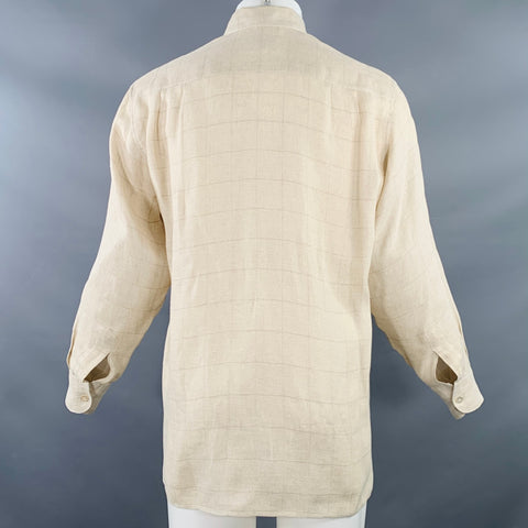 ERMENEGILDO ZEGNA Size S Beige Woven Cotton One Pocket Long Sleeve Shirt