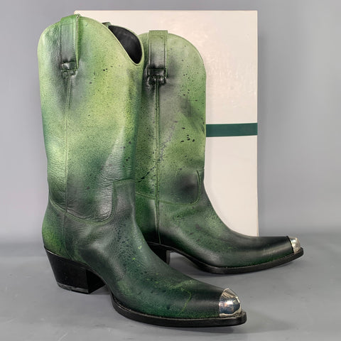 CALVIN KLEIN Size 12.5 Green Black Paint Splatter Leather Knee Length Boots