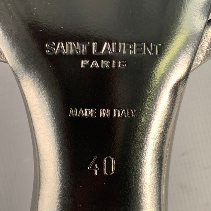 SAINT LAURENT Size 10 Carla Black Leather Pointed Toe Kitten Heel Mules Sandals