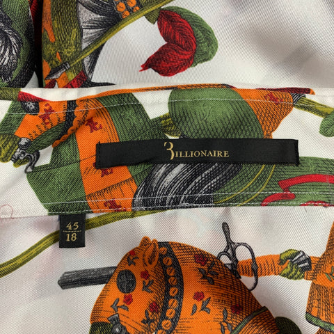 BILLIONAIRE COUTURE Size XL White Green Orange Print Silk Long Sleeve Shirt