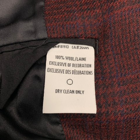 ROBERT GRAHAM Size 44 Burgundy Black Plaid Wool Notch Lapel Sport Coat