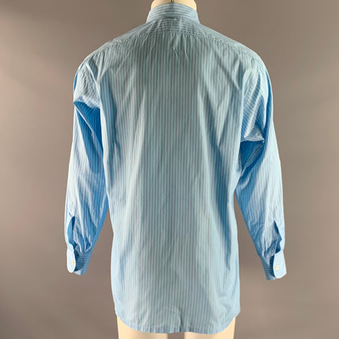 CHARVET Size M Blue Stripe Cotton Pointed Collar Long Sleeve Shirt