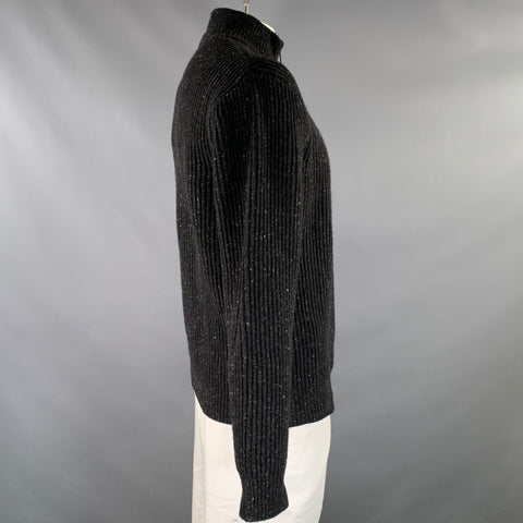 Pull zippé en laine côtelée CREEP taille L noir et gris