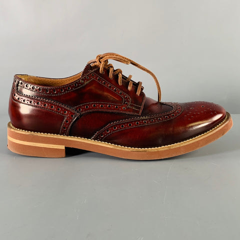 DOUCAL'S Size 8.5 Burgundy Perforated Leather Wingtip Lace-Up Shoes