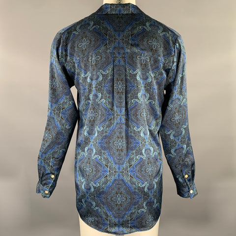 BED J.W. FORD Size M Blue Navy Paisley Polyester Camp Long Sleeve Shirt