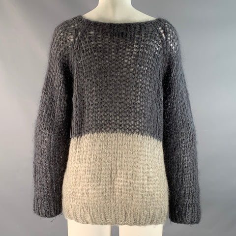 MAIAMI Size M Purple Grey Mohair Blend Two Tone Oversized Sweater
