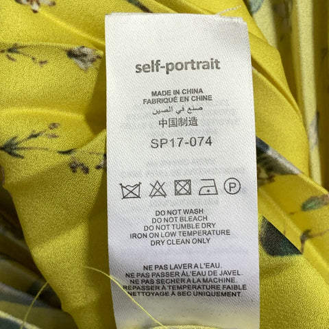 SELF-PORTRAIT Size 4 Yellow Blue Polyester Floral Pleated Off Shoulder Dress