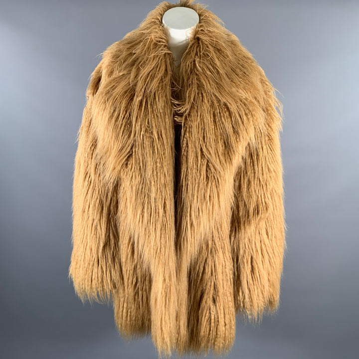 THE FRANKIE SHOP Size M/L Camel Modacrylic Blend Faux Fur Notch Lapel Coat