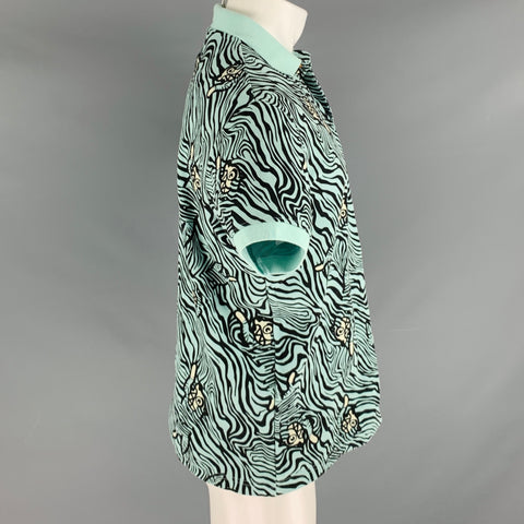 ICECREAM Size M Green Black Tiger Print Cotton Buttoned Polo