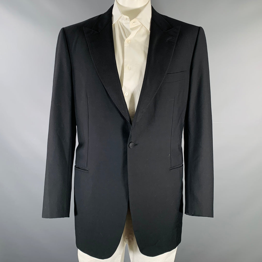 BRIONI Size 46 Black Wool Tuxedo Peak Lapel Sport Coat