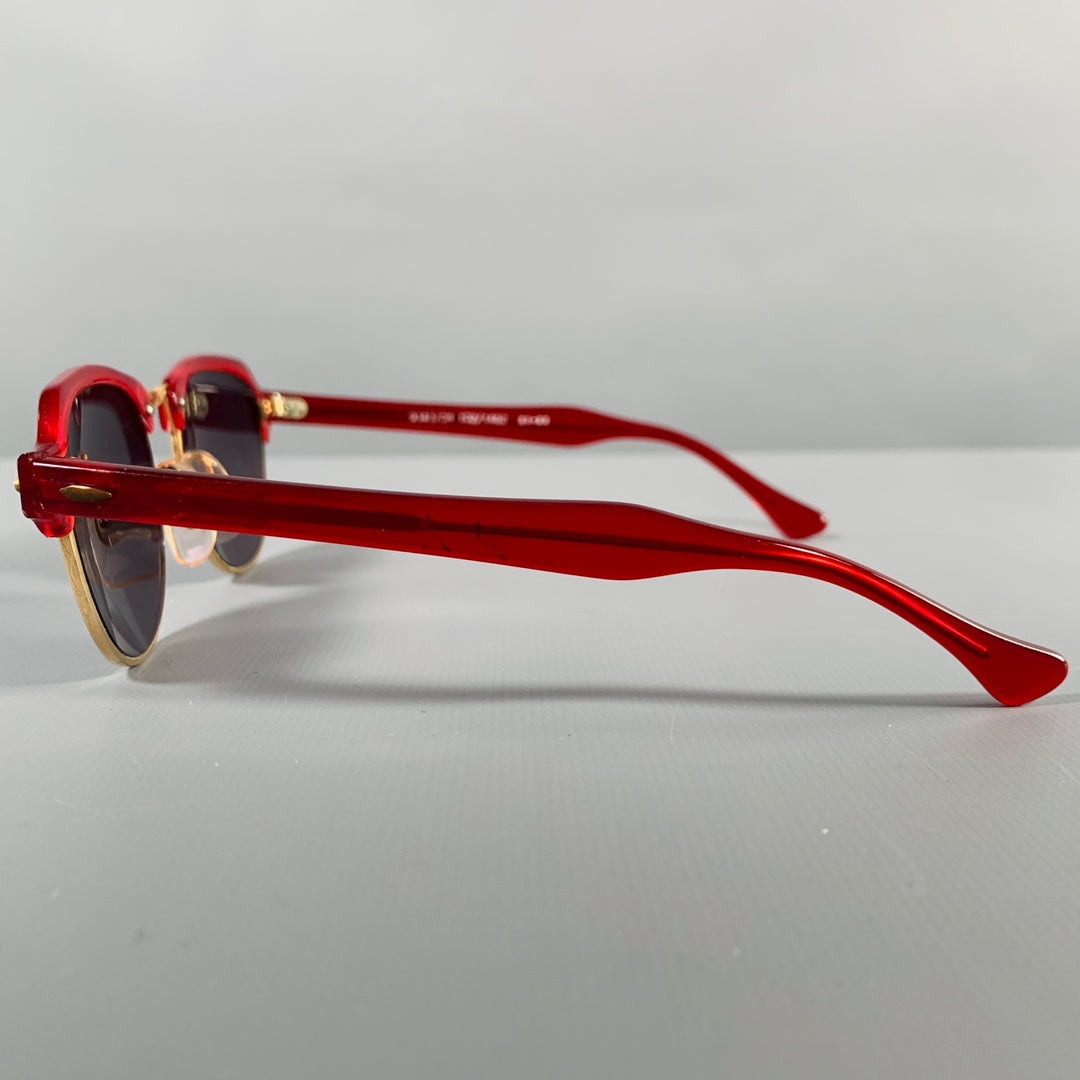 VINTAGE Red Gold Acetate Metal Etched Sunglasses
