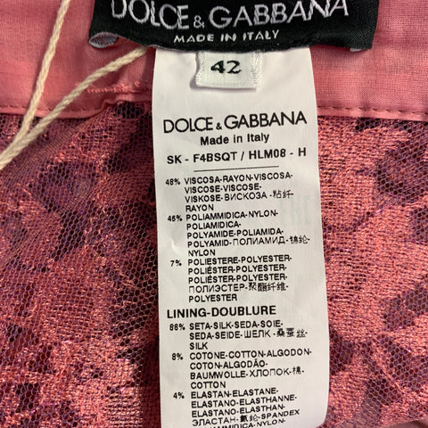 DOLCE & GABBANA Size 6 Pink Rayon Blend Lace Pencil Midi Skirt