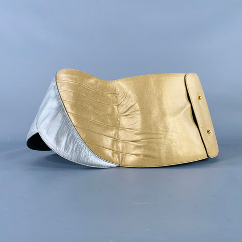 CHARLES JOURDAN Vintage Gold Silver Two Tone Leather Wide Belt