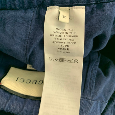 GUCCI Size XL Navy Cotton Large Pockets Drawstring Casual Pants