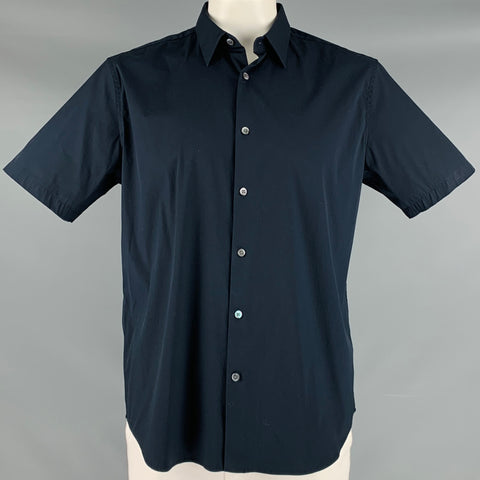 THEORY Size XL Black Cotton Blend Spread Collar Short Sleeve Shirt