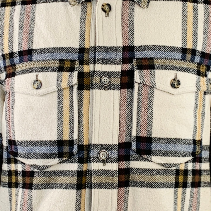 ISABEL MARANT ETOILE Size XS Cream Plaid Polyester Oversized Flannel Shirt Jacket