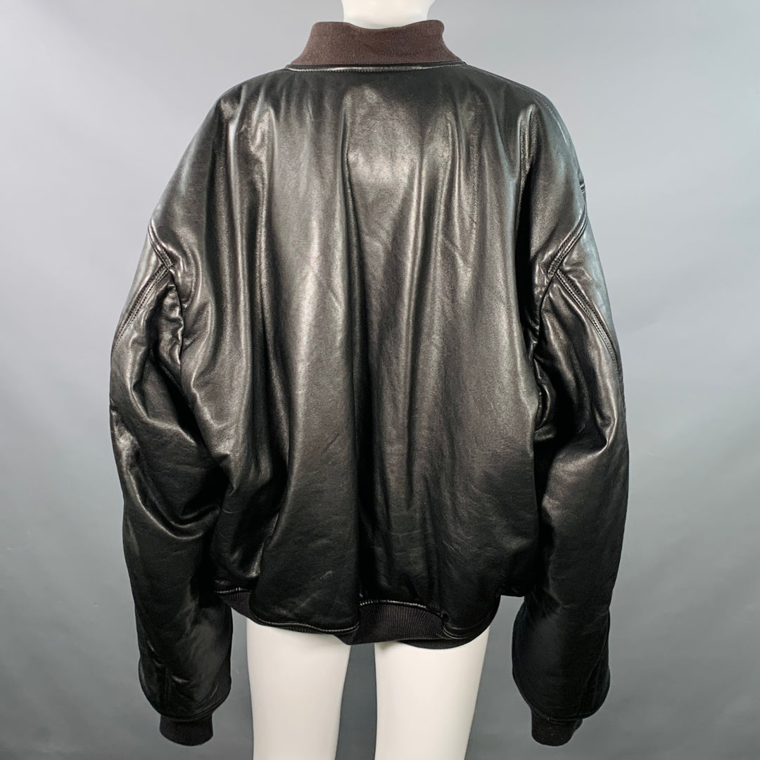 BALENCIAGA 2024 Size S Black Lambskin Leather Oversized Bomber Jacket