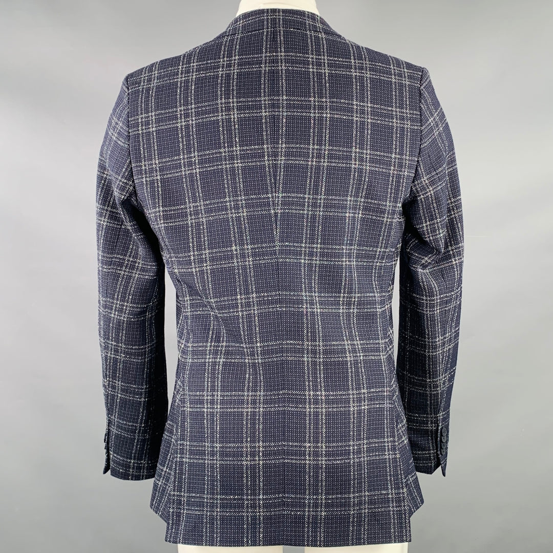 HUGO BOSS Size 40 Navy White Plaid Virgin Wool Blend Sport Coat
